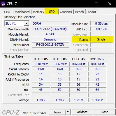 CPU-Z SPD Tab, Rank screenshot